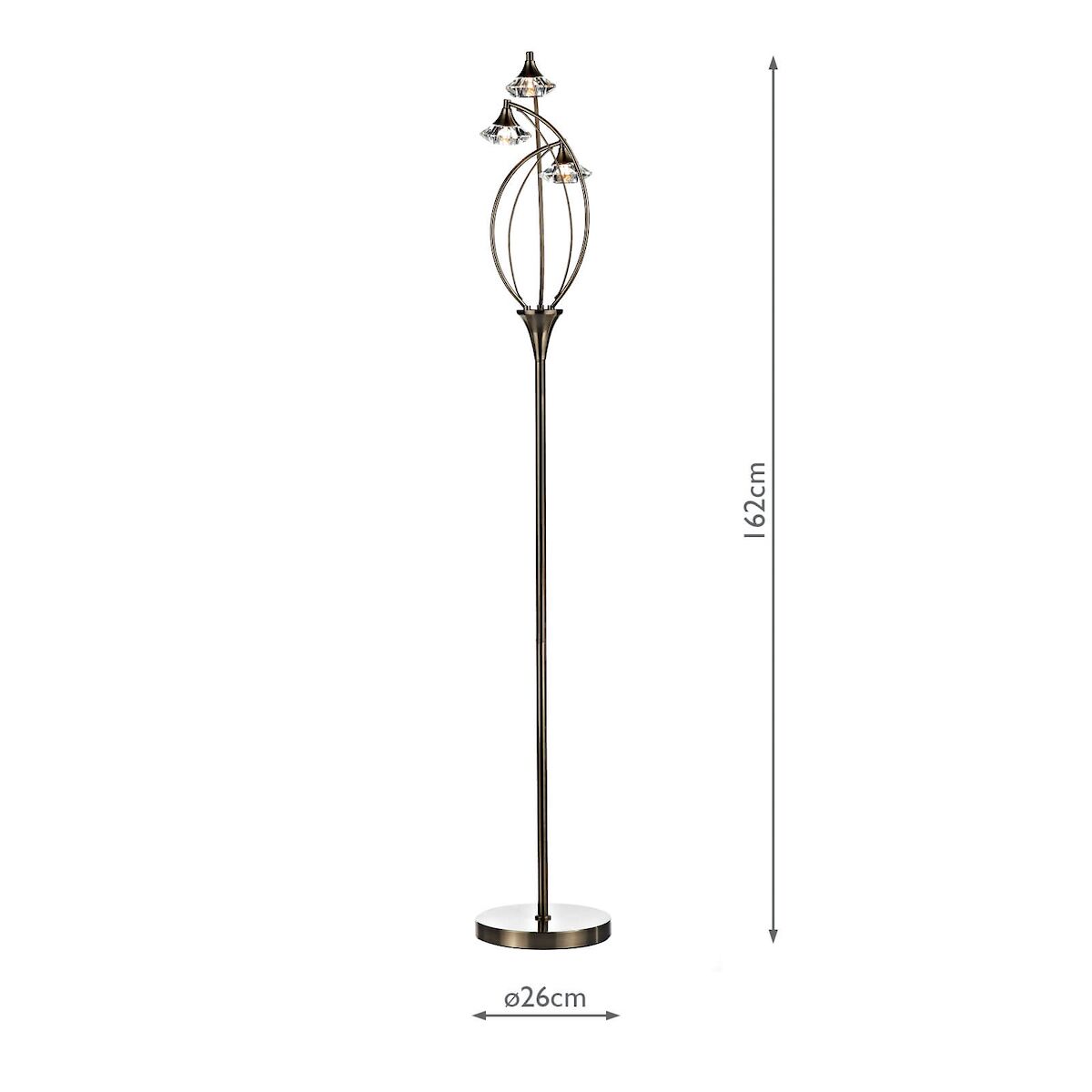 Luther 3 Light Floor Lamp Antique Brass Crystal<br>Antique Brass - Image 2