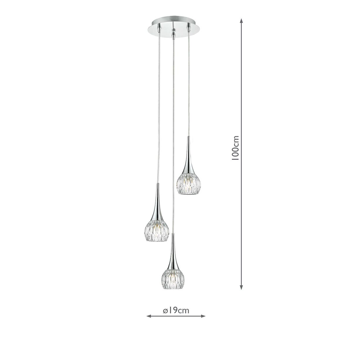 Lyall 3 Light Pendant Polished Chrome Glass<br>Polished Chrome - Image 4