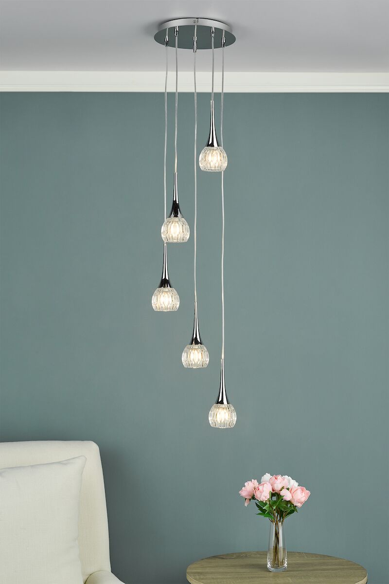 Lyall 5 Light Pendant Polished Chrome Glass<br>Polished Chrome - Image 2