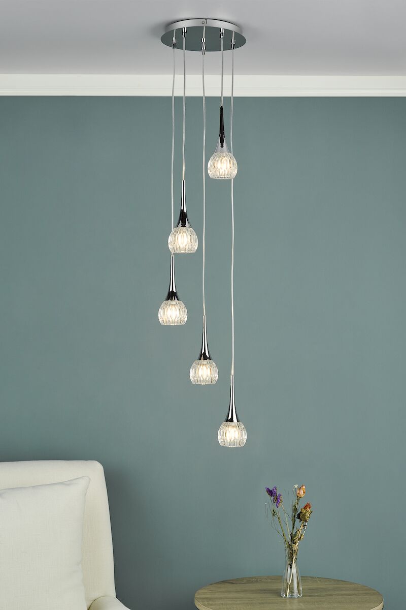 Lyall 5 Light Pendant Polished Chrome Glass<br>Polished Chrome - Image 3