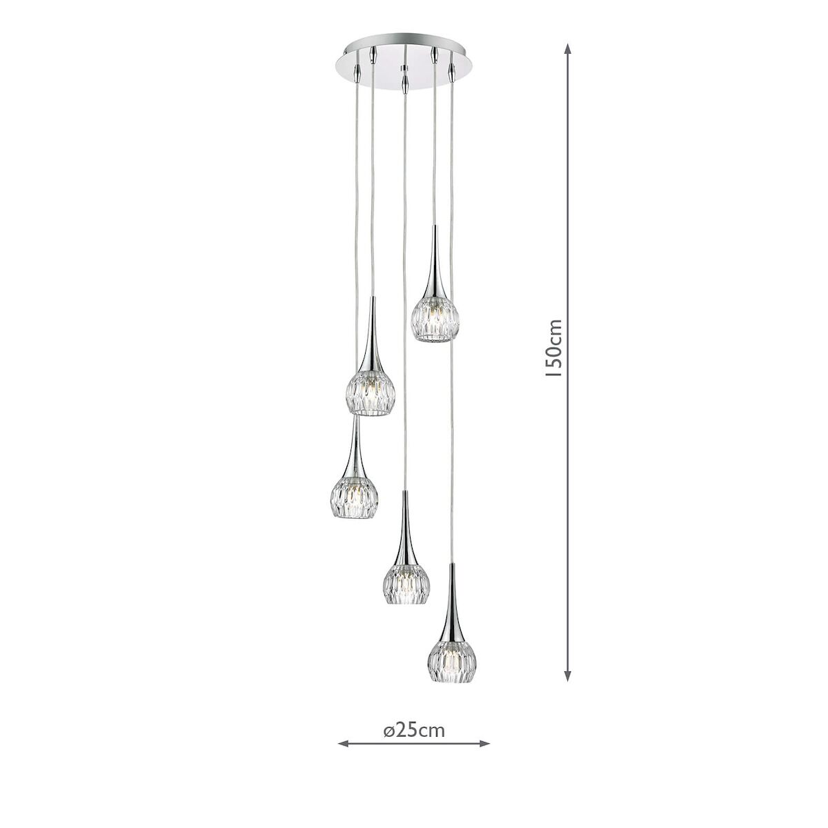 Lyall 5 Light Pendant Polished Chrome Glass<br>Polished Chrome - Image 4