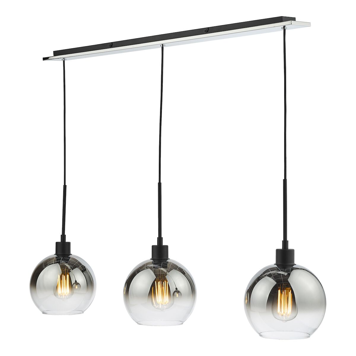 Lycia 3 Light Bar Pendant Matt Black Ombre Smoked Glass<br>Matt Black