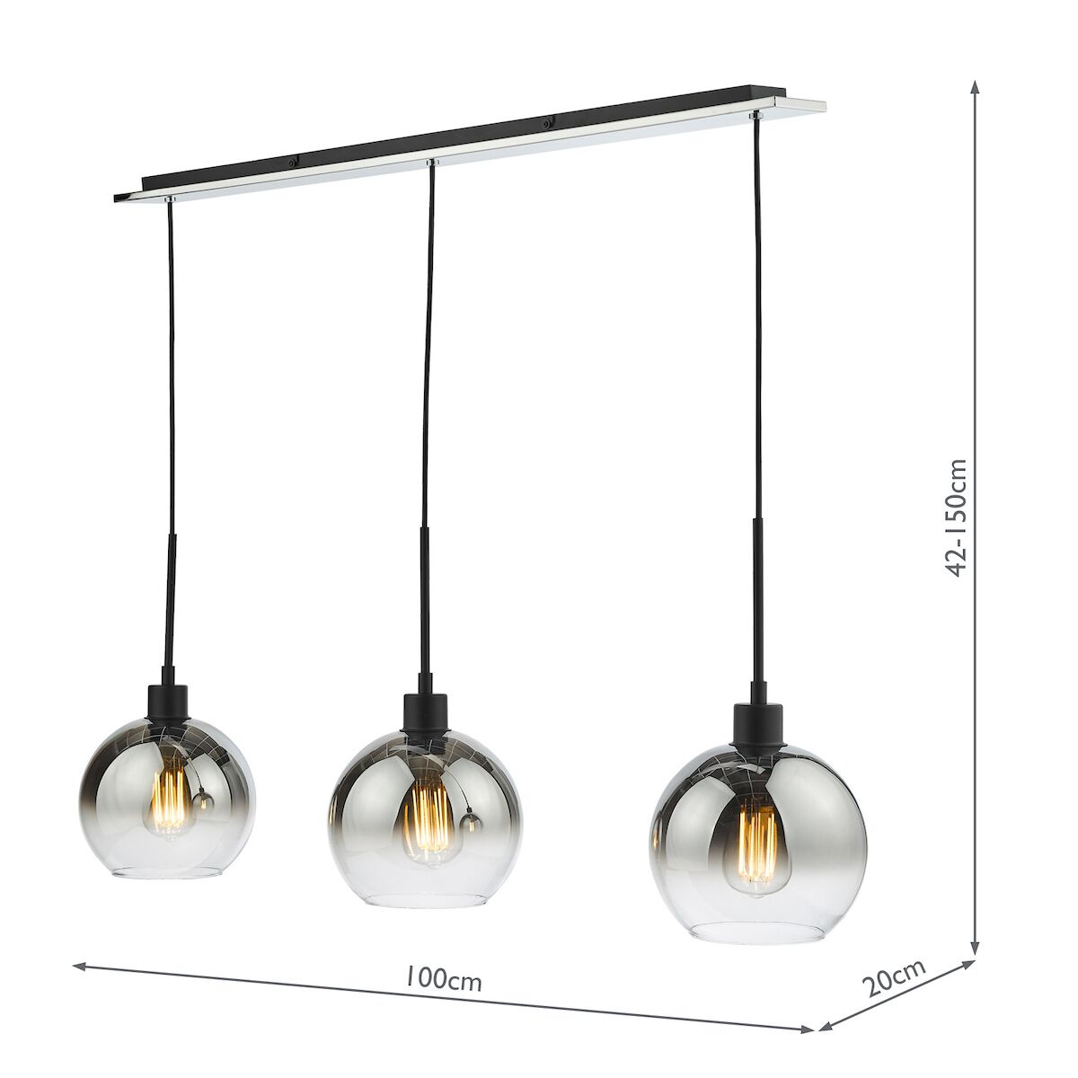 Lycia 3 Light Bar Pendant Matt Black Ombre Smoked Glass<br>Matt Black - Image 9