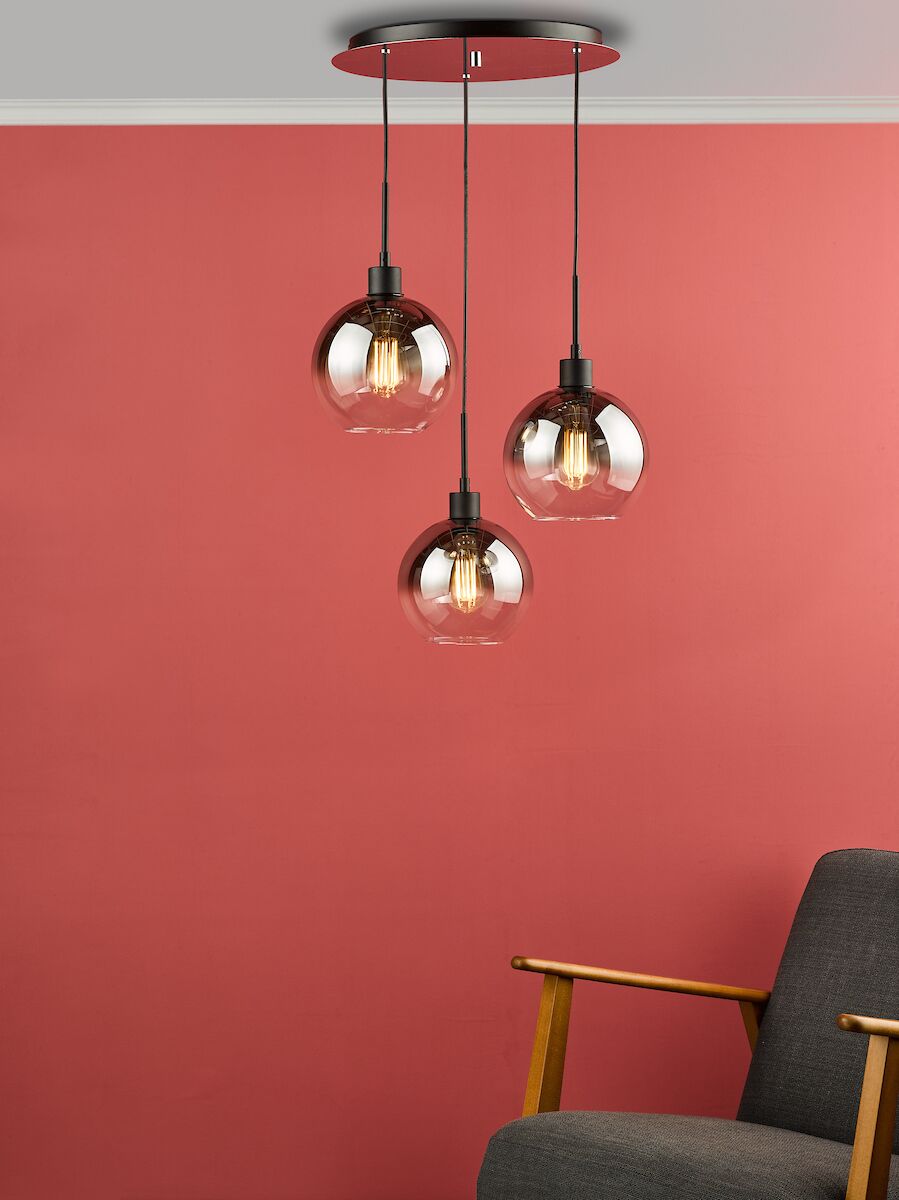 Lycia 3 Light Cluster Pendant Matt Black Smoked Ombre Glass<br>Matt Black - Image 4