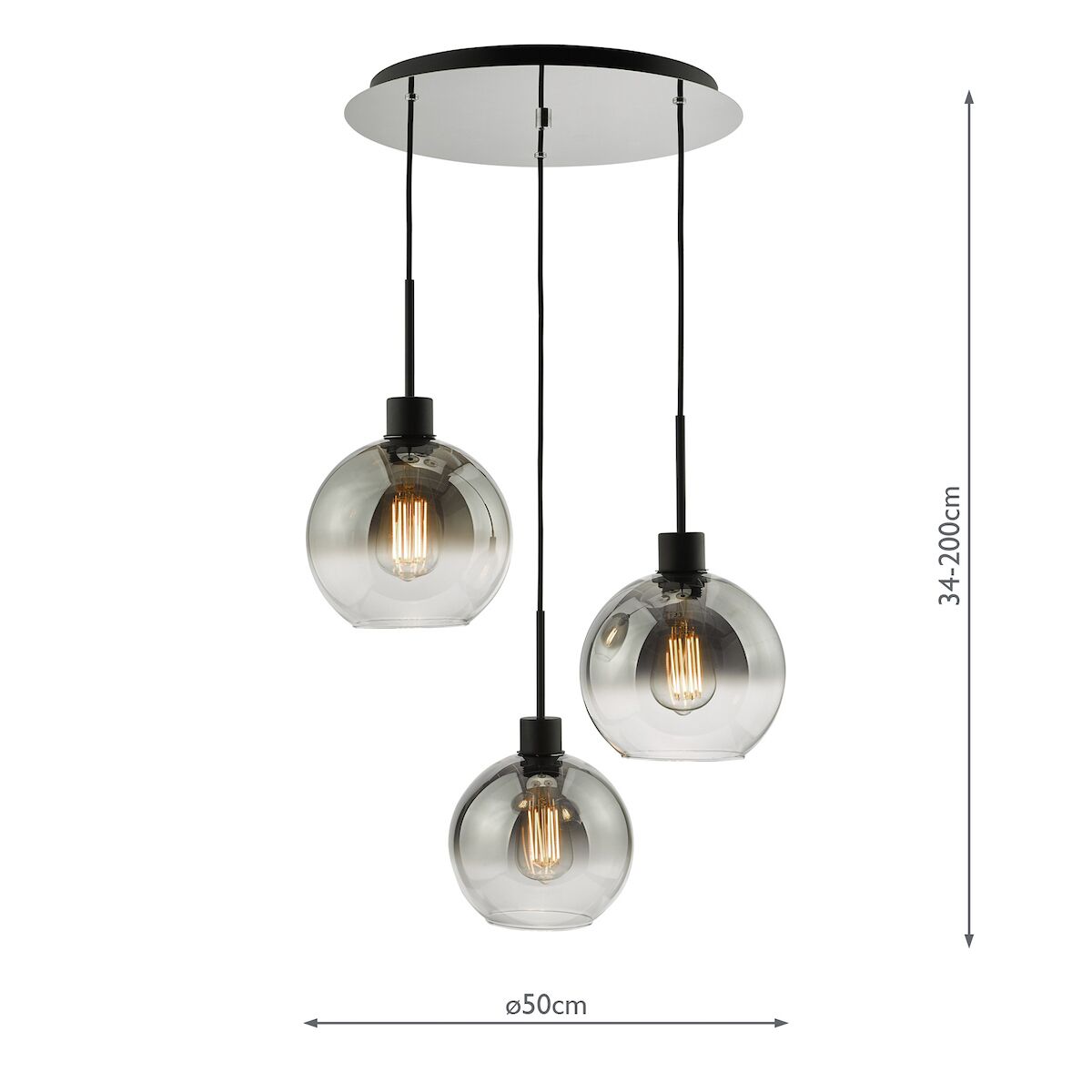 Lycia 3 Light Cluster Pendant Matt Black Smoked Ombre Glass<br>Matt Black - Image 5