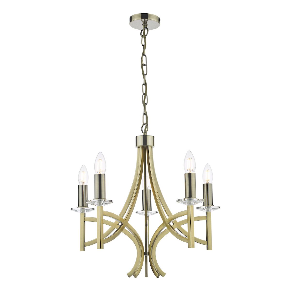 Lyon 5 Light Armed Fitting Antique Brass Crystal<br>Antique Brass