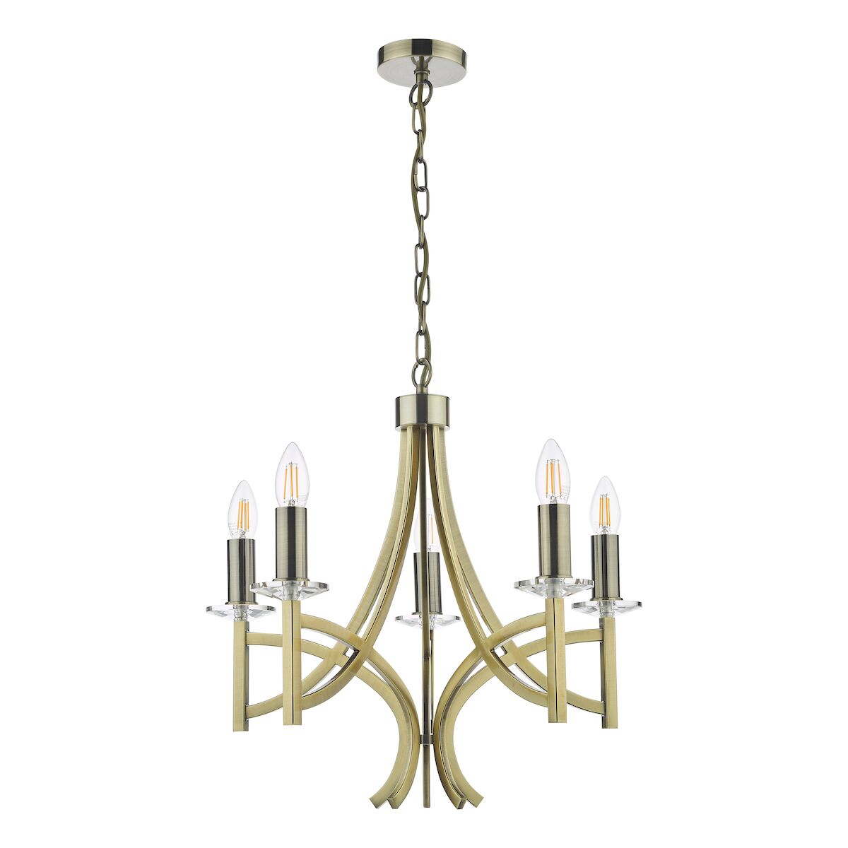 Lyon 5 Light Armed Fitting Antique Brass Crystal<br>Antique Brass - Image 2