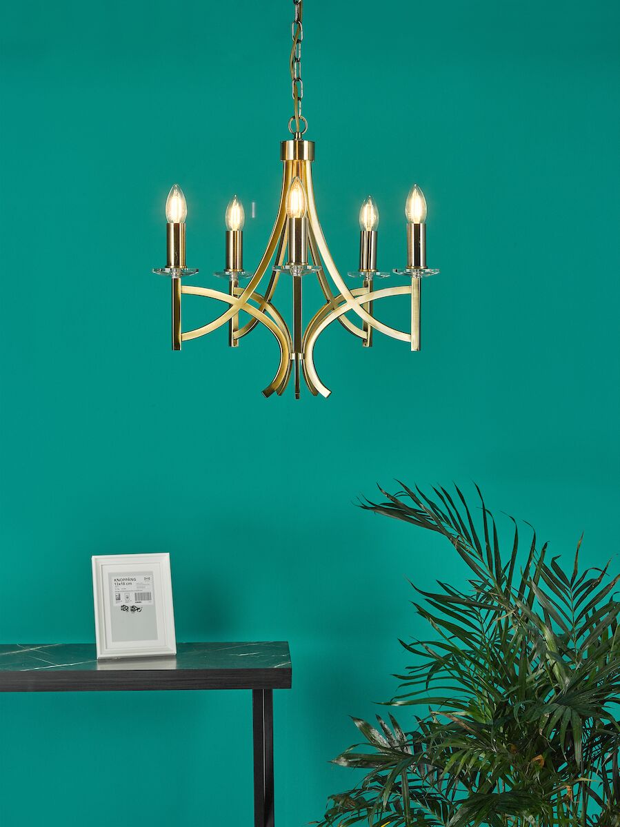 Lyon 5 Light Armed Fitting Antique Brass Crystal<br>Antique Brass - Image 6