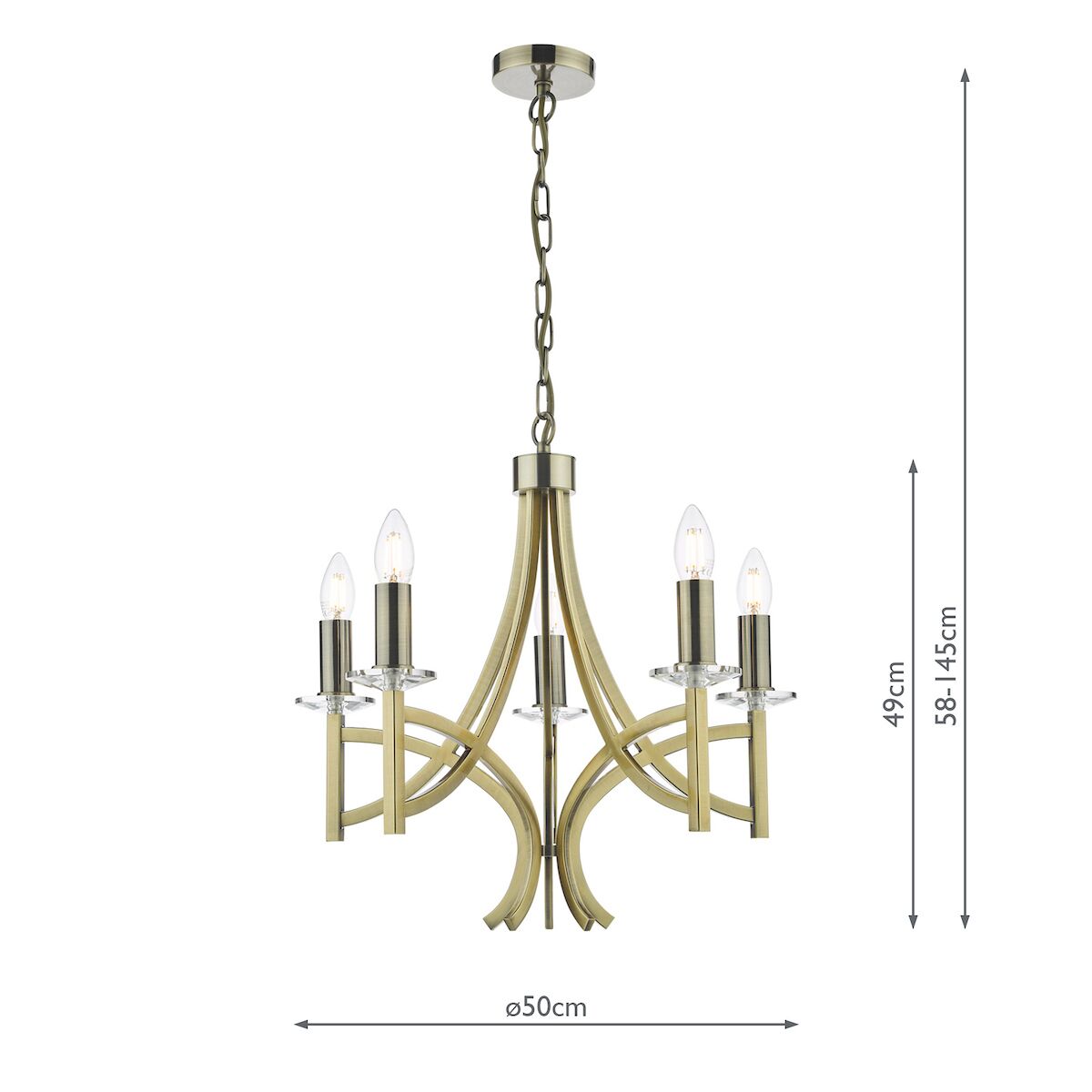 Lyon 5 Light Armed Fitting Antique Brass Crystal<br>Antique Brass - Image 8