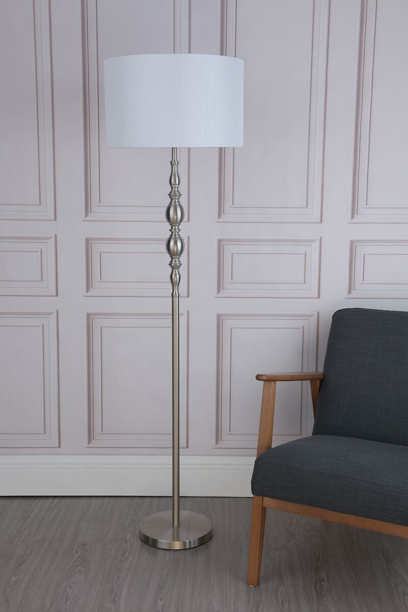 Madrid Floor Lamp Satin Chrome With Shade <br>Satin Chrome - Image 6