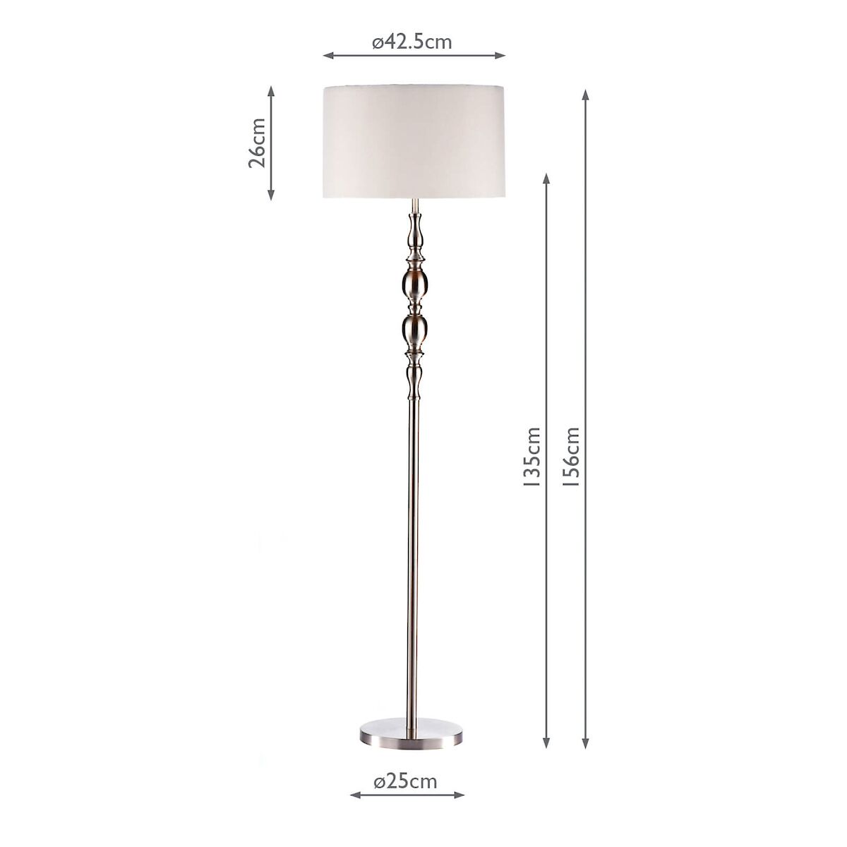 Madrid Floor Lamp Satin Chrome With Shade <br>Satin Chrome - Image 7