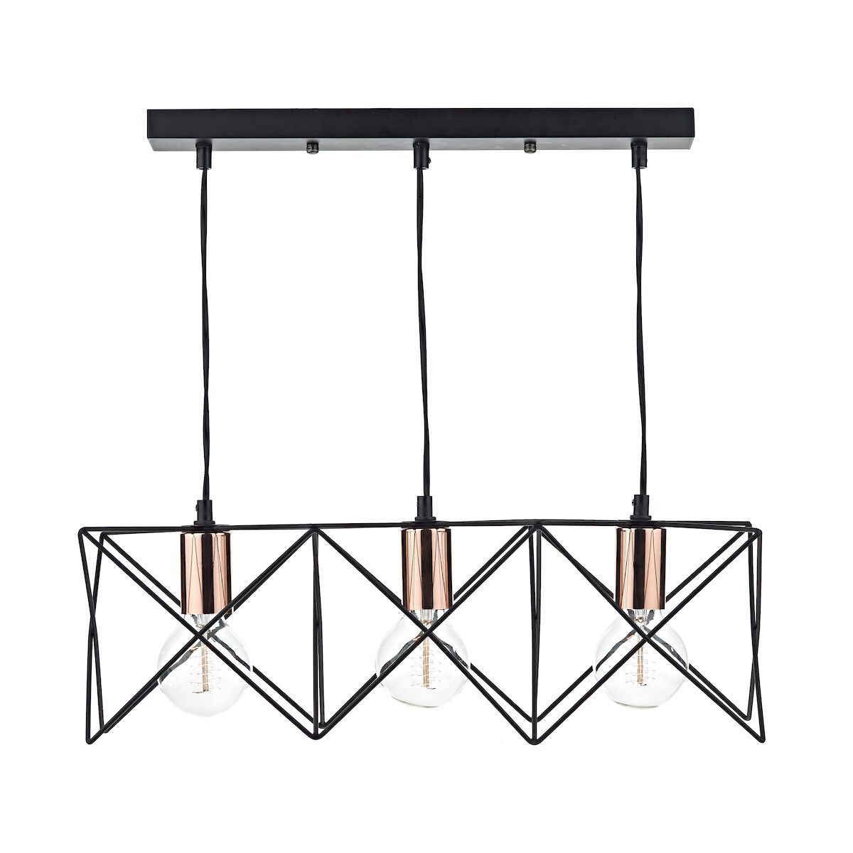 Midi 3 Light Bar Pendant Black & Bright Copper Detail<br>Matt Black