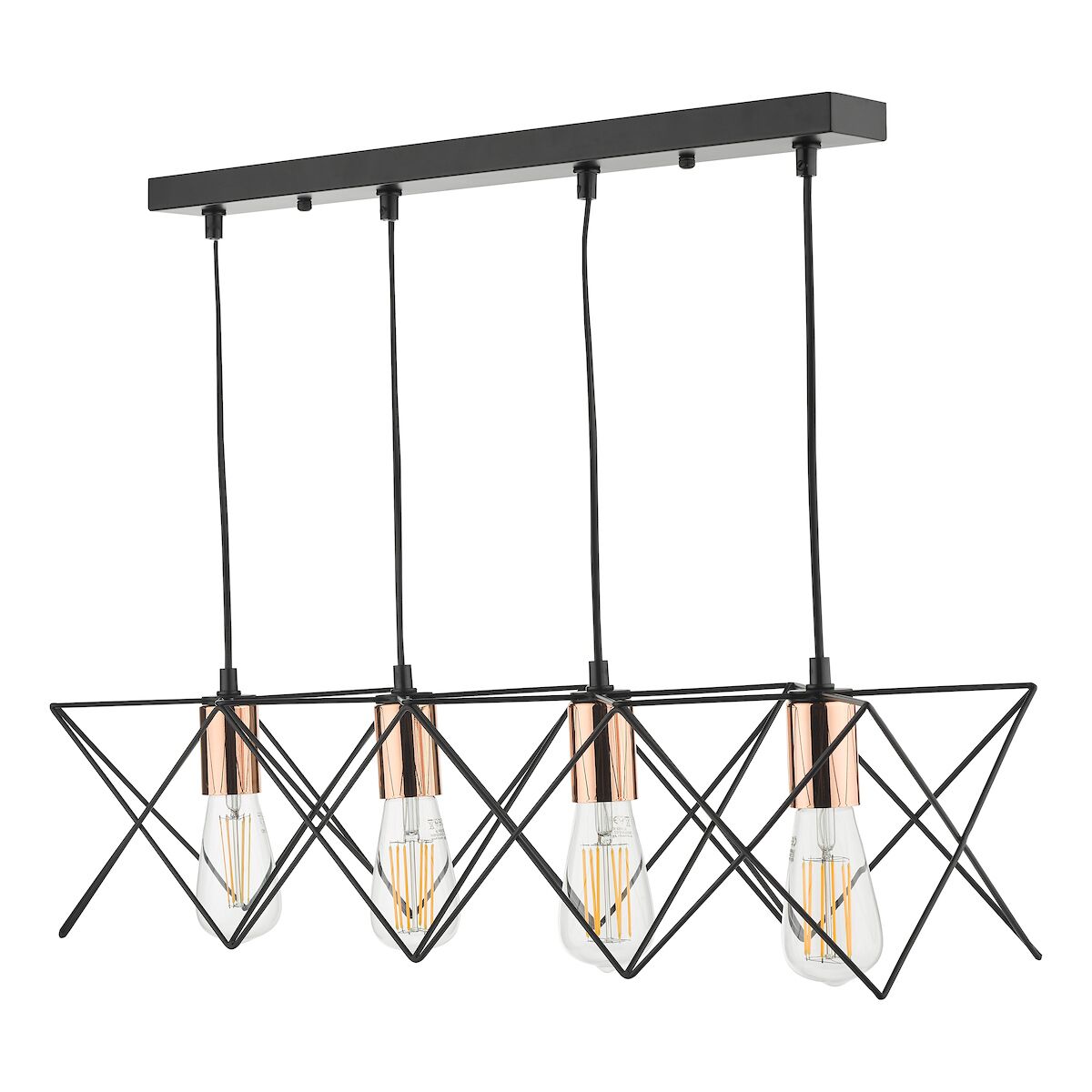 Midi 4 Light Bar Pendant Black & Copper Detail<br>Matt Black - Image 2
