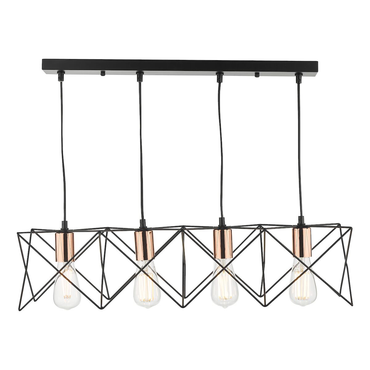 Midi 4 Light Bar Pendant Black & Copper Detail<br>Matt Black - Image 3