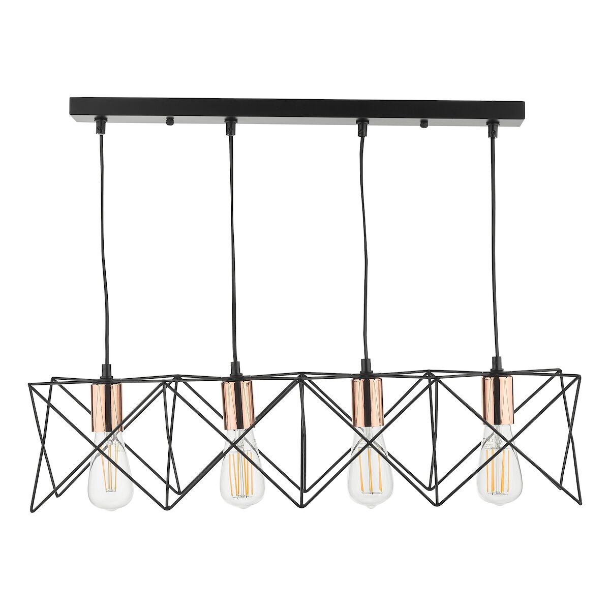 Midi 4 Light Bar Pendant Black & Copper Detail<br>Matt Black - Image 4