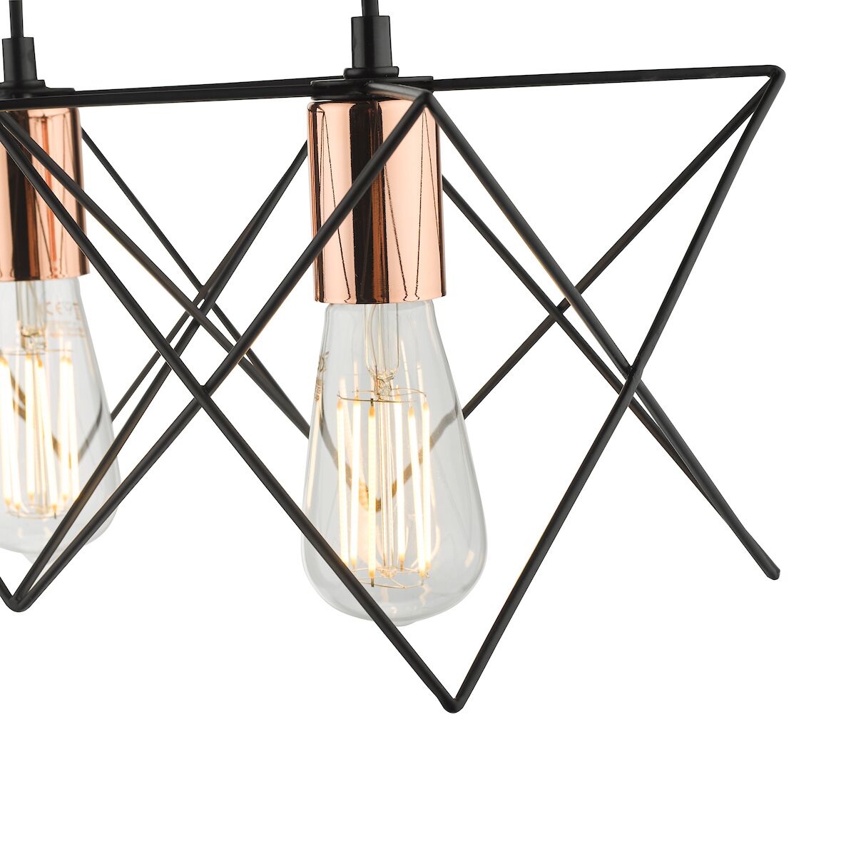 Midi 4 Light Bar Pendant Black & Copper Detail<br>Matt Black - Image 5