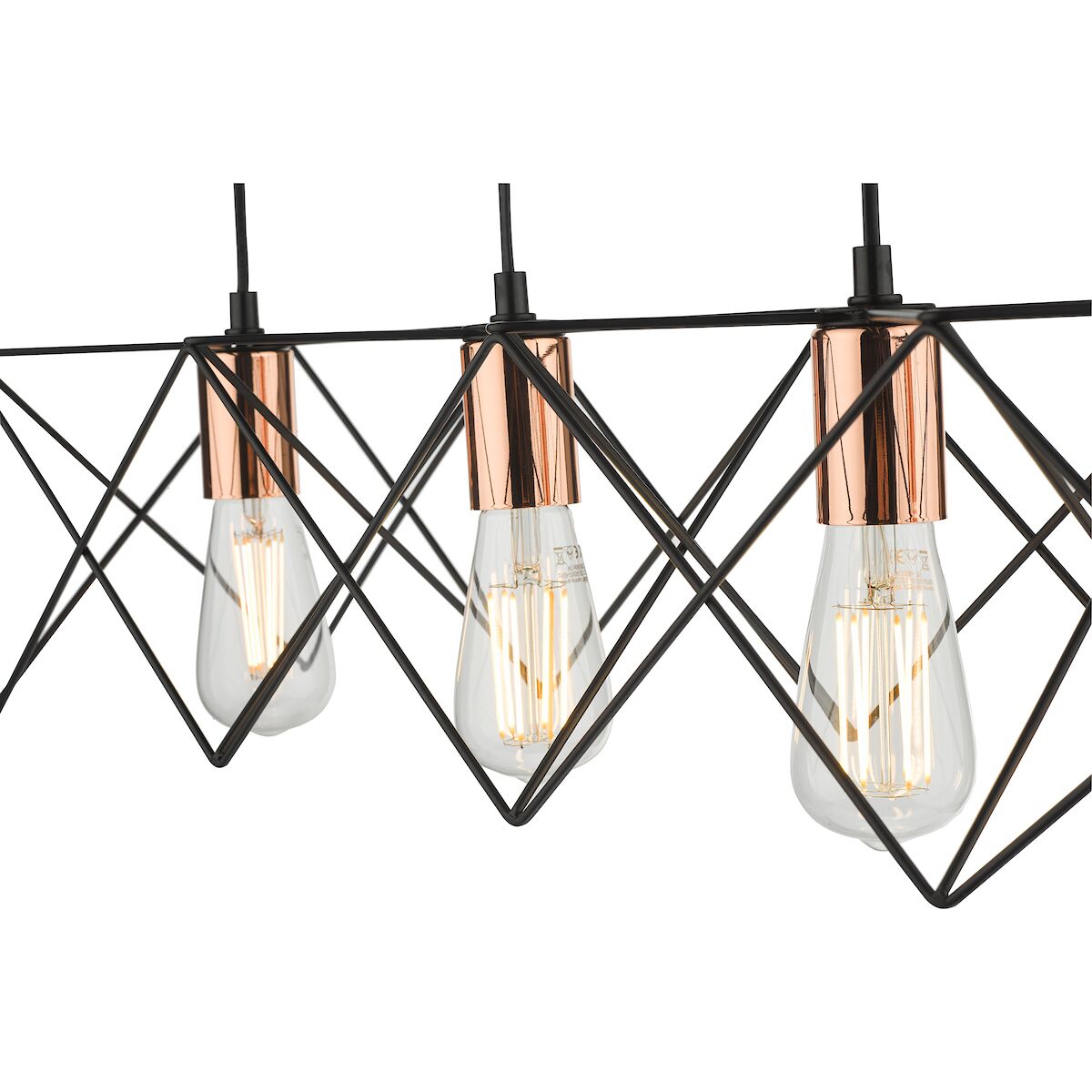 Midi 4 Light Bar Pendant Black & Copper Detail<br>Matt Black - Image 6