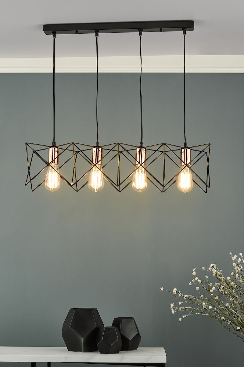 Midi 4 Light Bar Pendant Black & Copper Detail<br>Matt Black - Image 7