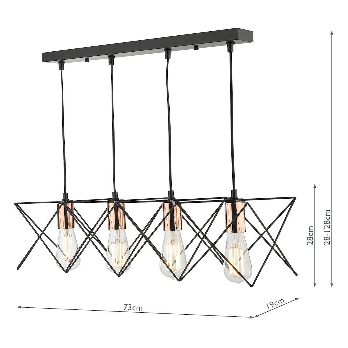 Midi 4 Light Bar Pendant Black & Copper Detail<br>Matt Black - Image 8