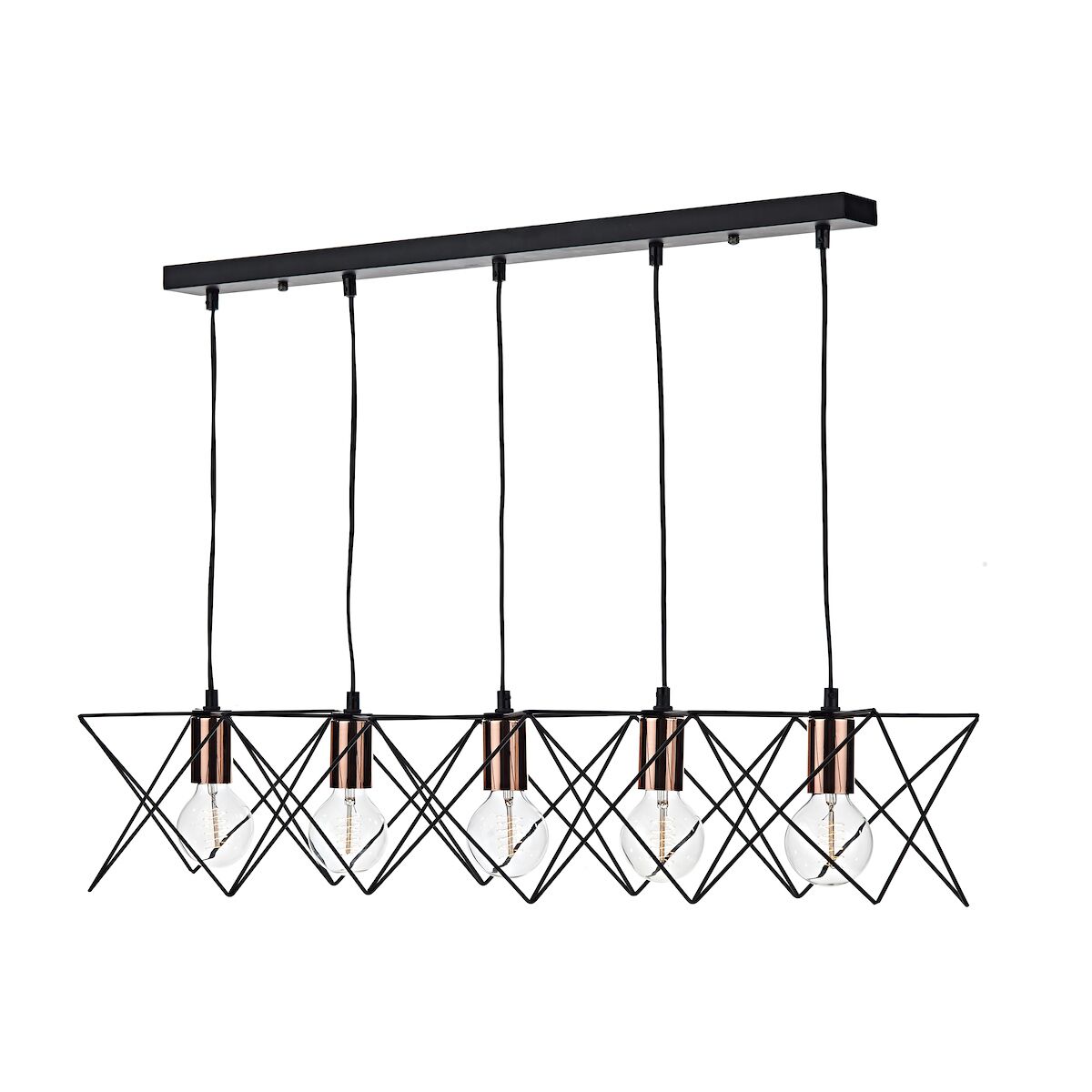 Midi Cage 5 Light Bar Pendant Matt Black Bright & Copper<br>Matt Black