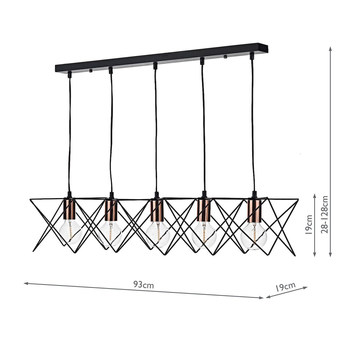 Midi Cage 5 Light Bar Pendant Matt Black Bright & Copper<br>Matt Black - Image 6
