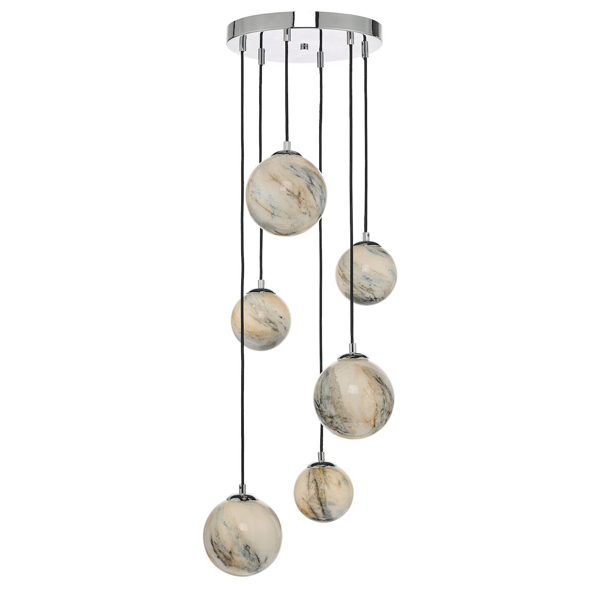 Mikara 6 Light Cluster Pendant Marble Effect Glass & Polished ChromeMarble Effect Glass