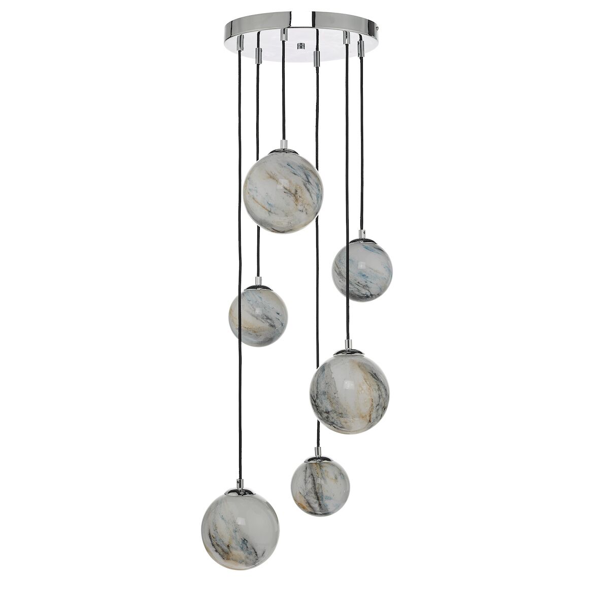 Mikara 6 Light Cluster Pendant Marble Effect Glass & Polished ChromeMarble Effect Glass - Image 2