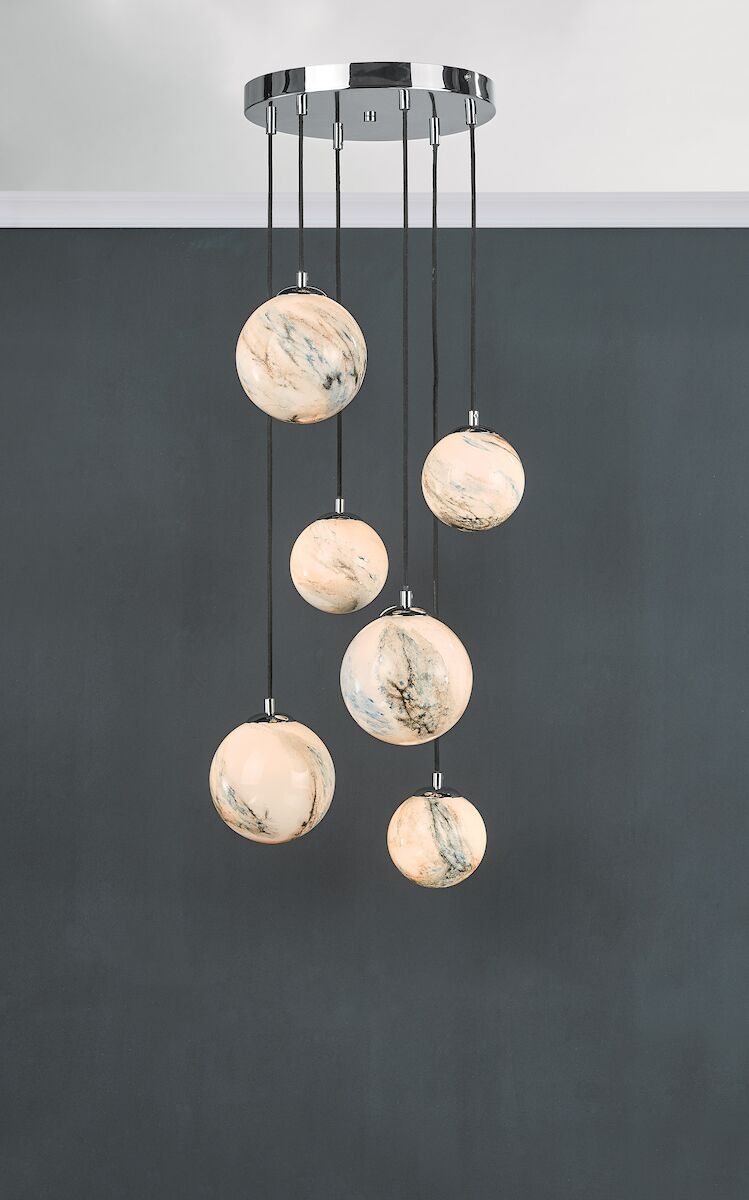 Mikara 6 Light Cluster Pendant Marble Effect Glass & Polished ChromeMarble Effect Glass - Image 4
