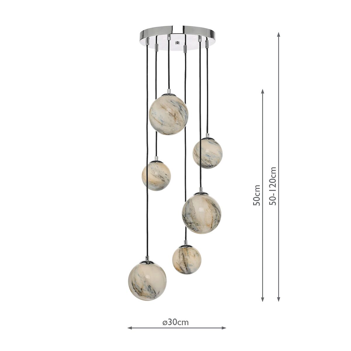 Mikara 6 Light Cluster Pendant Marble Effect Glass & Polished ChromeMarble Effect Glass - Image 5