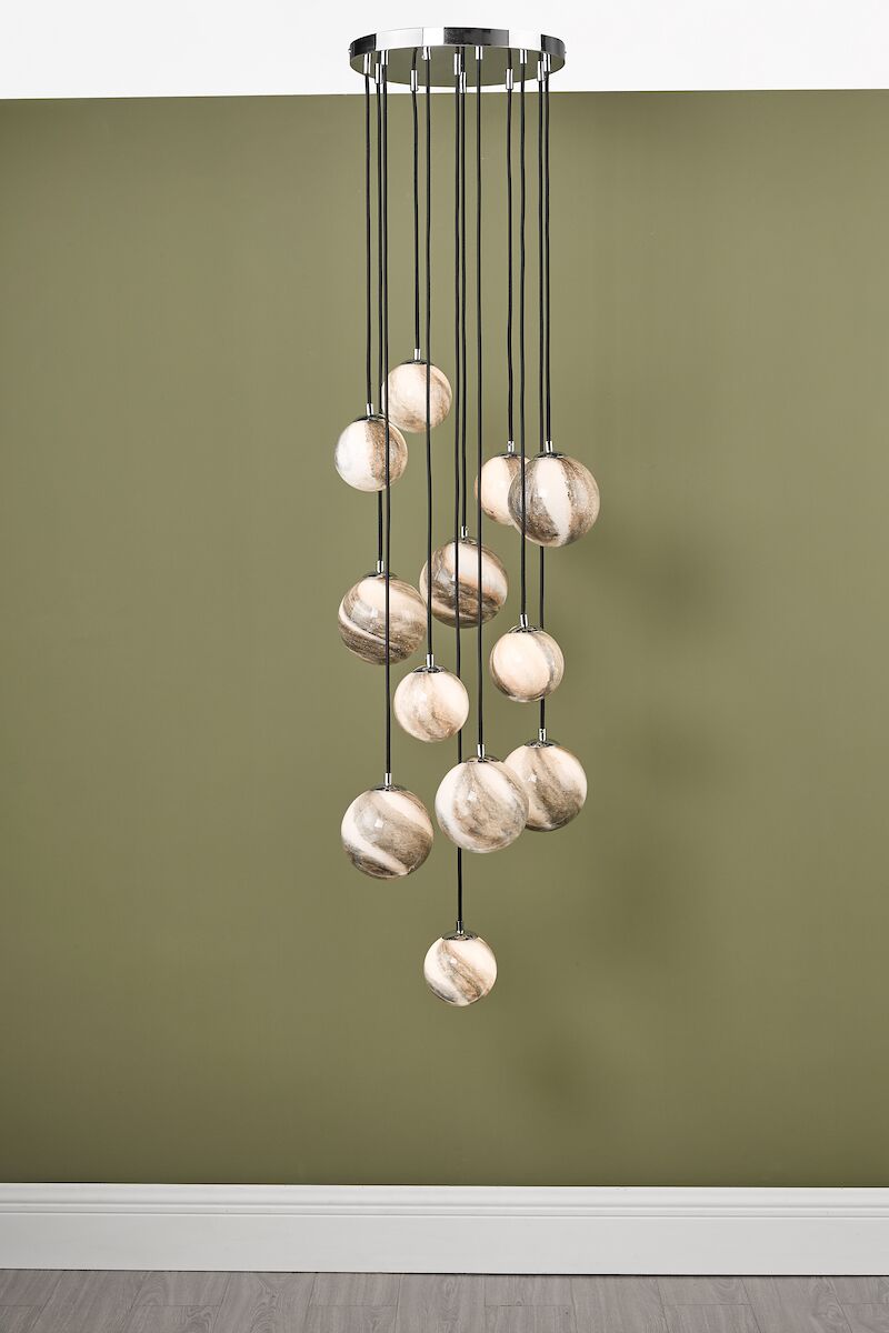 Mikara 12 Light Cluster Pendant Polished Chrome Glass 2.5M<br>Marble Effect Glass - Image 6