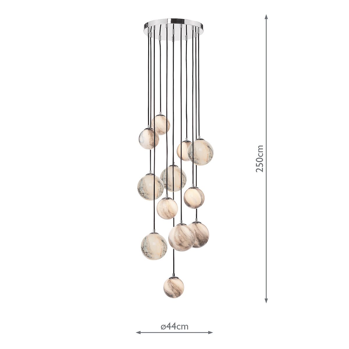 Mikara 12 Light Cluster Pendant Polished Chrome Glass 2.5M<br>Marble Effect Glass - Image 7