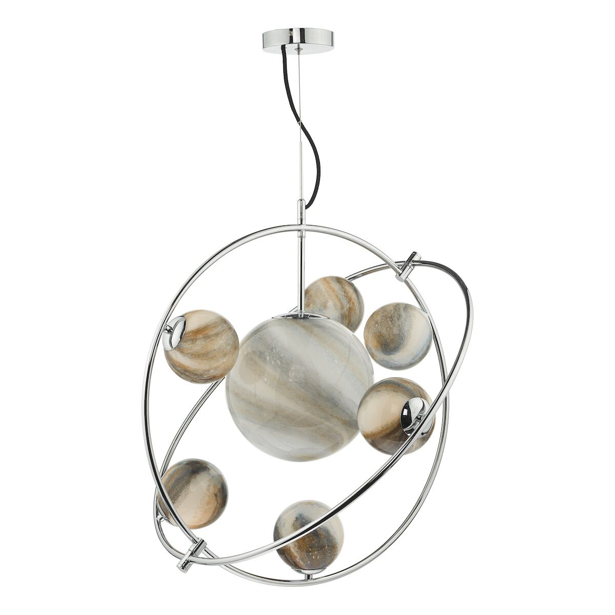 Mikara 7 Light Pendant Polished Chrome Glass<br>Marble Effect Glass - Image 2