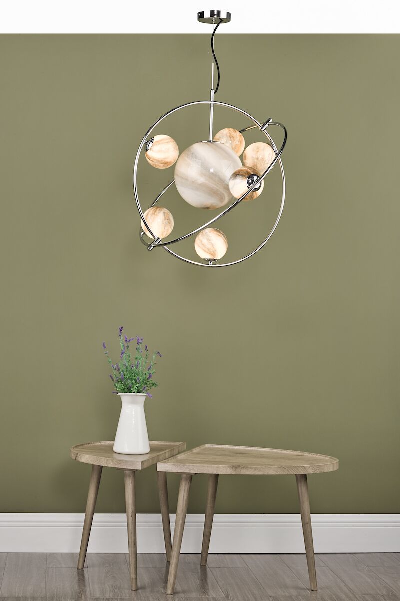 Mikara 7 Light Pendant Polished Chrome Glass<br>Marble Effect Glass - Image 5