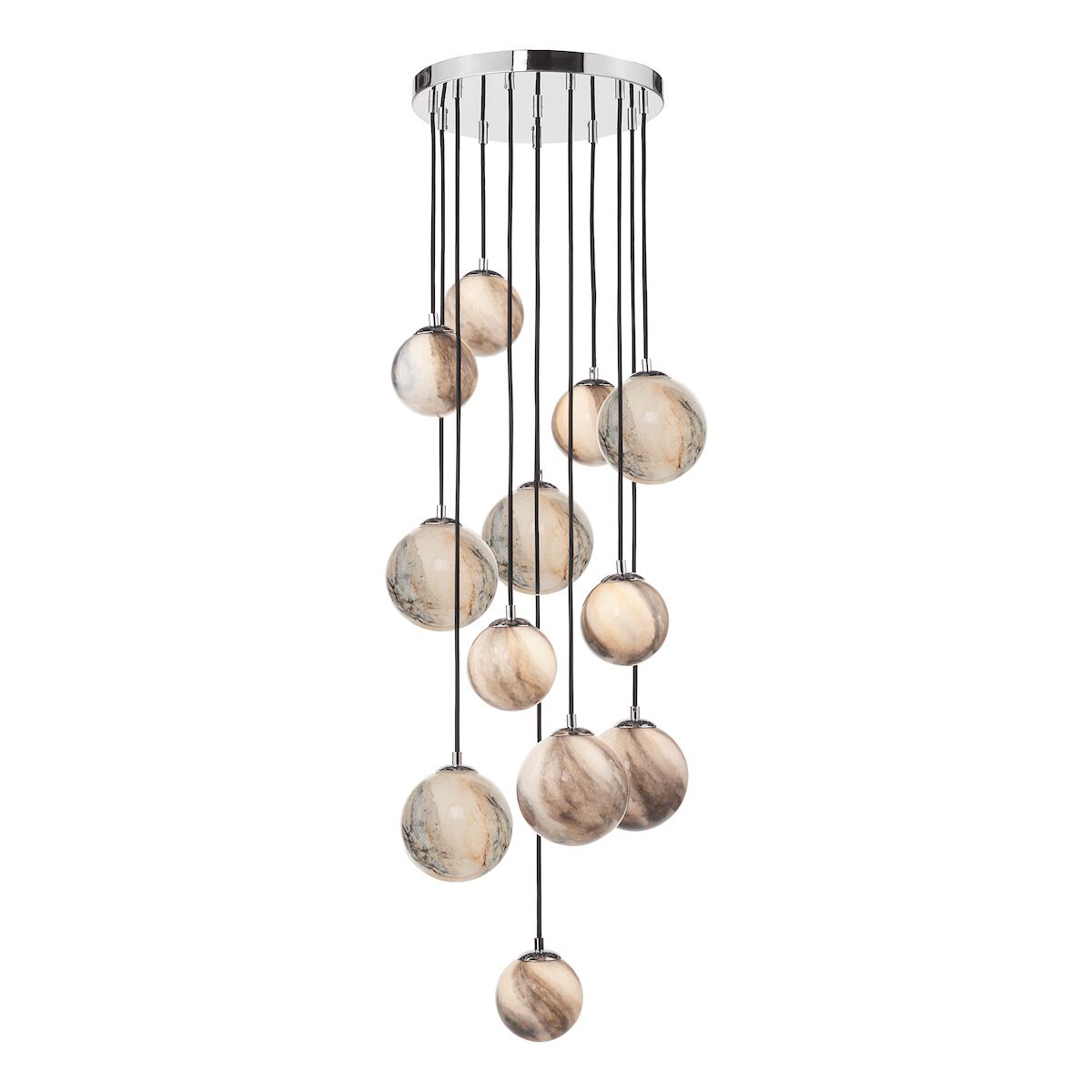 Mikara 12 Light Cluster Pendant Polished Chrome Glass 1.5M<br>Marble Effect Glass