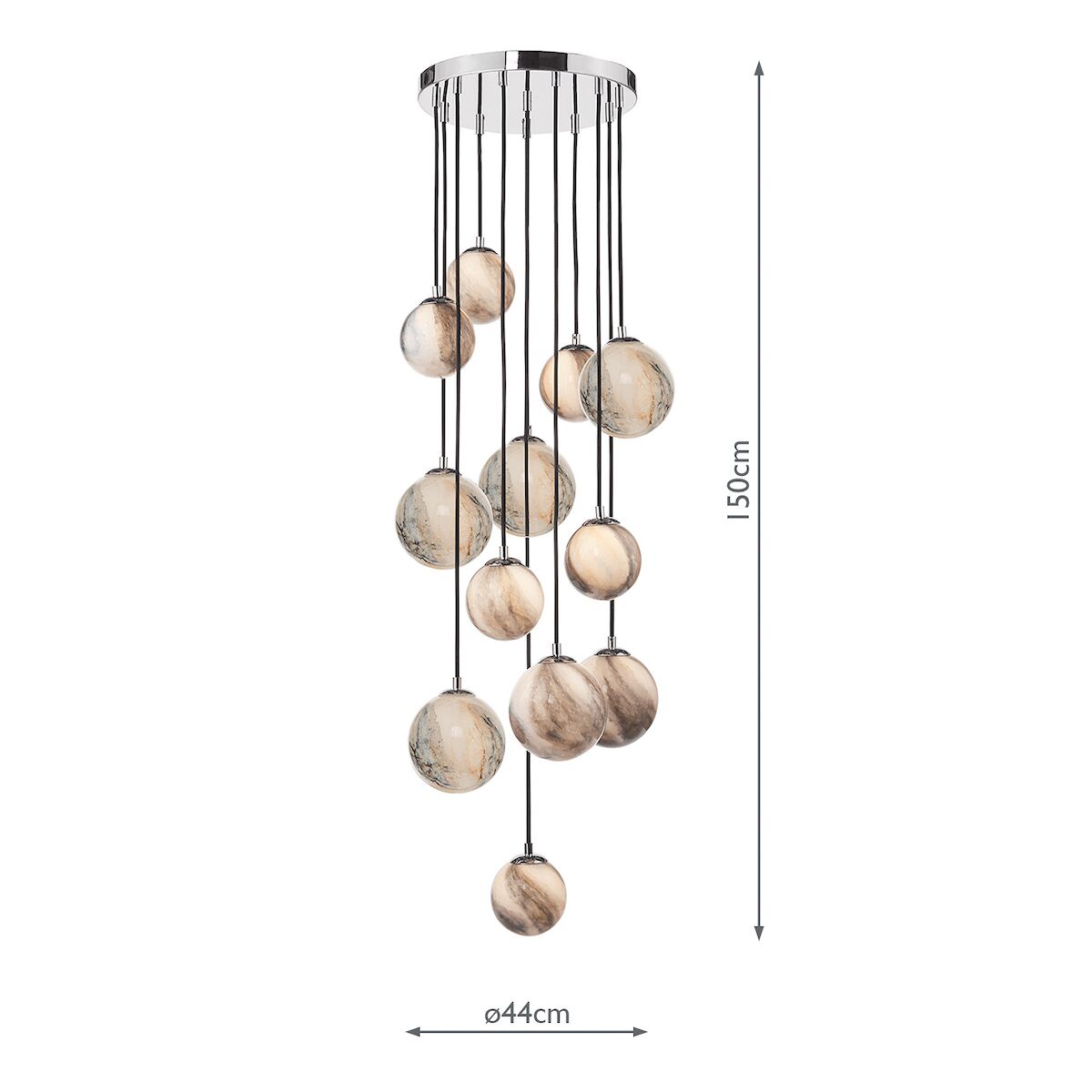 Mikara 12 Light Cluster Pendant Polished Chrome Glass 1.5M<br>Marble Effect Glass - Image 6