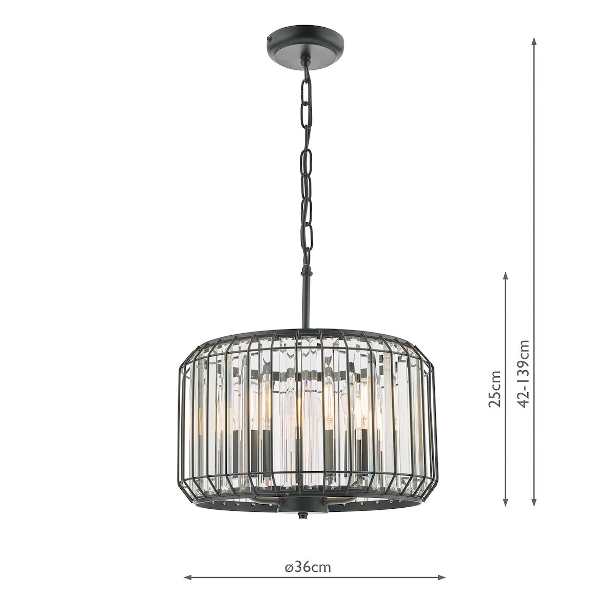 Naeva 3 Light Pendant Satin Black Crystal<br>Matt Black - Image 9