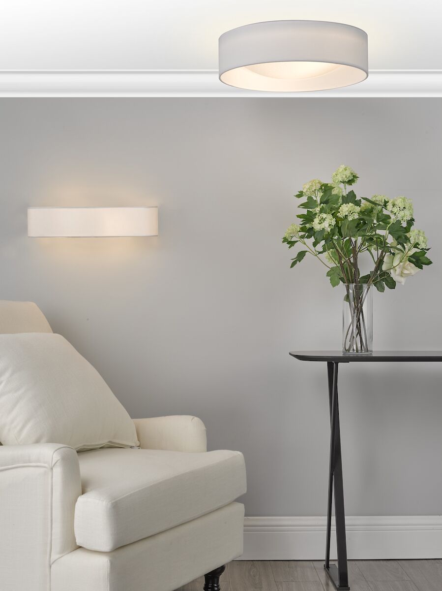 Nysa 2 Light Flush White Faux Silk 40cm<br>White - Image 5
