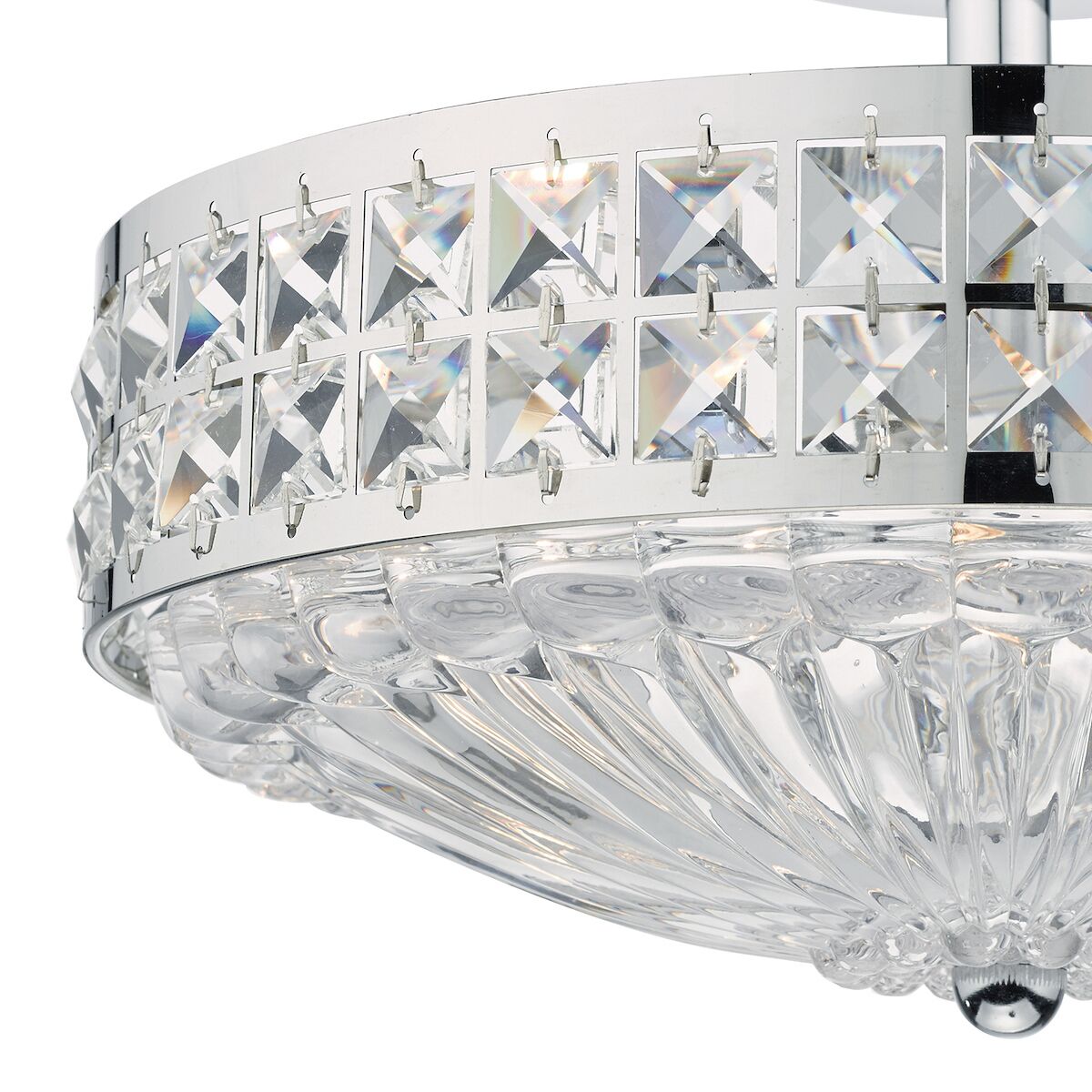 Olona 3 Light Semi Flush Polished Chrome Crystal Beads and Glass Diffuser<br>Polished Chrome - Image 2
