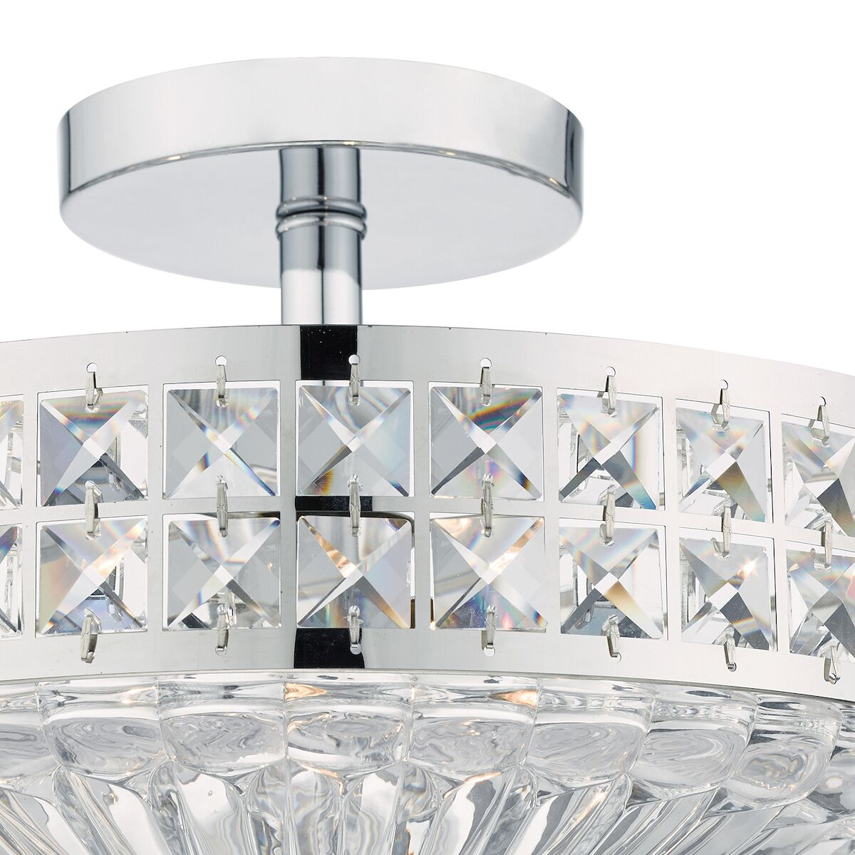 Olona 3 Light Semi Flush Polished Chrome Crystal Beads and Glass Diffuser<br>Polished Chrome - Image 3