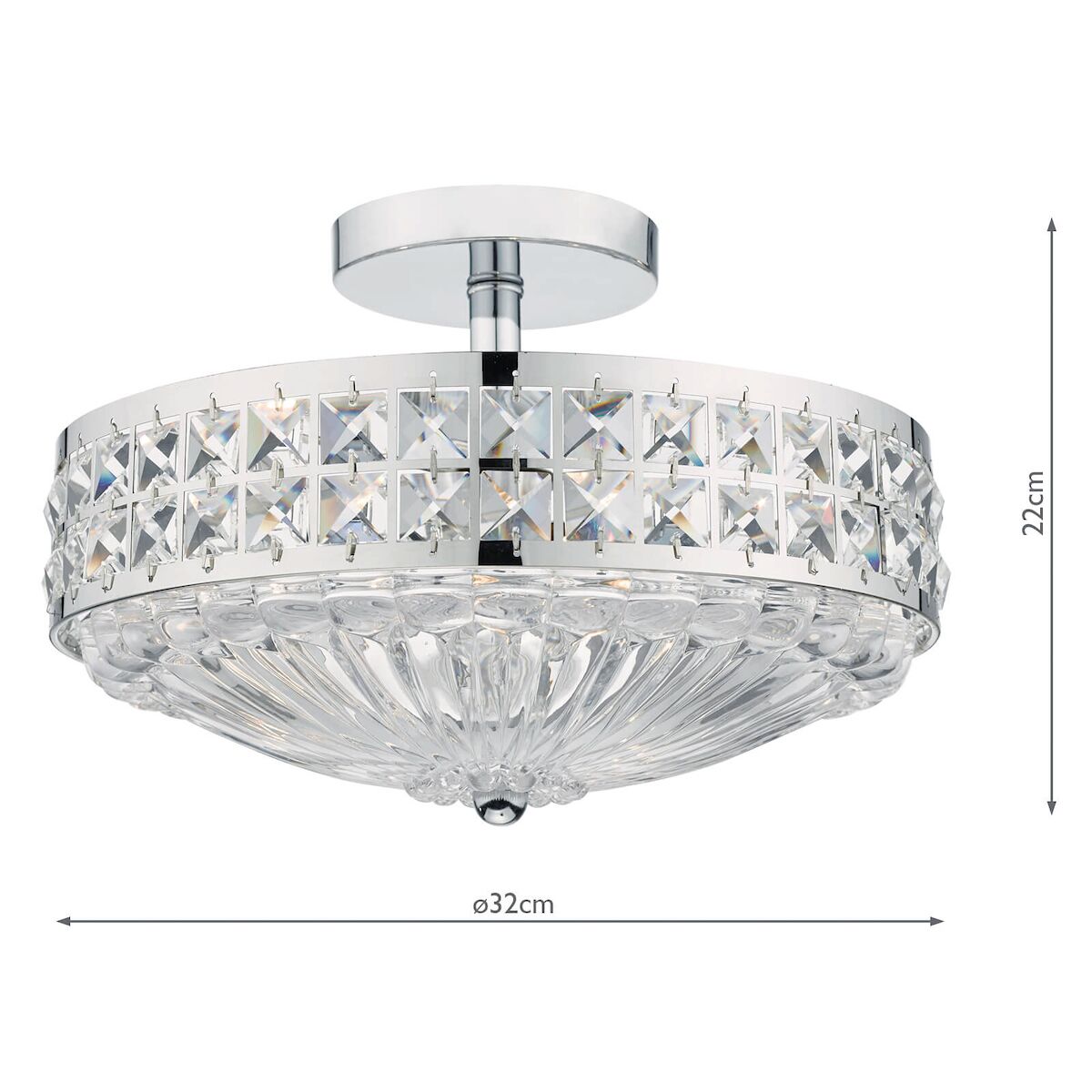 Olona 3 Light Semi Flush Polished Chrome Crystal Beads and Glass Diffuser<br>Polished Chrome - Image 4