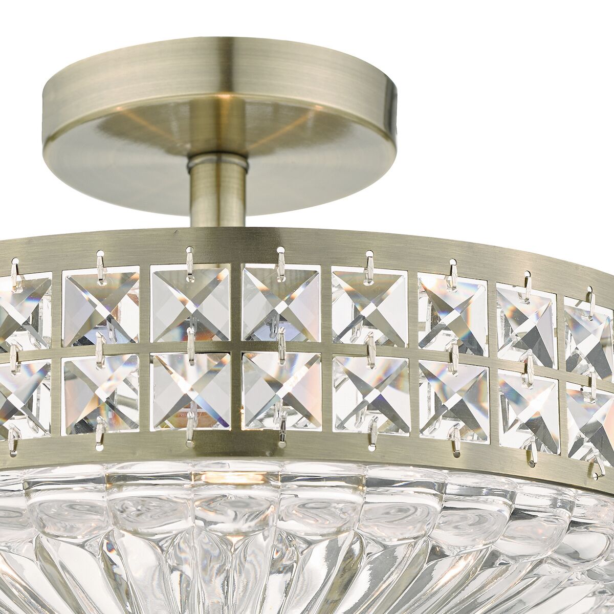 Olona 3L Light Semi Flush Antique Brass Crystal Beads and Glass Diffuser<br>Antique Brass - Image 3