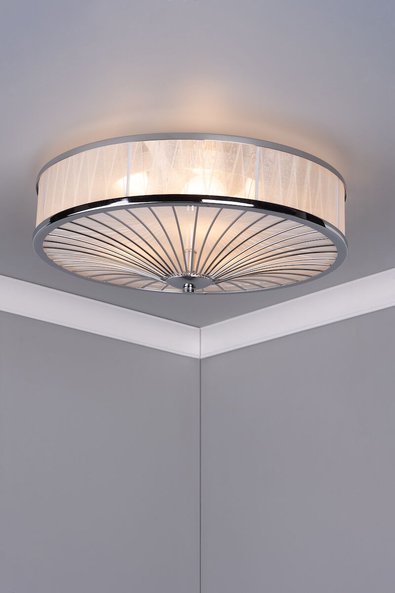 Oslo 3 Light Flush Polished Chrome/ White<br>Polished Chrome - Image 4
