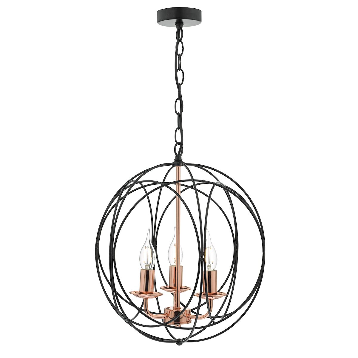 Phoenix 3 Light Pendant Black & Copper<br>Matt Black