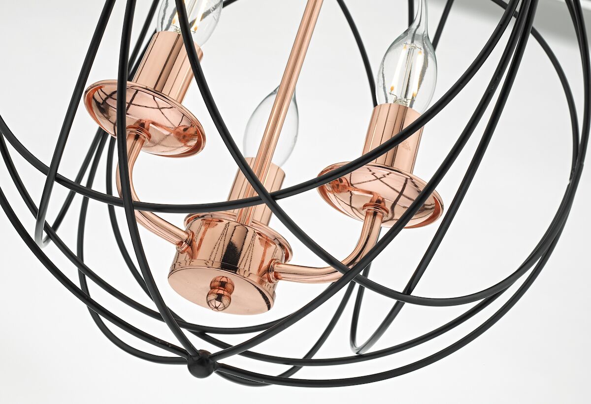 Phoenix 3 Light Pendant Black & Copper<br>Matt Black - Image 2