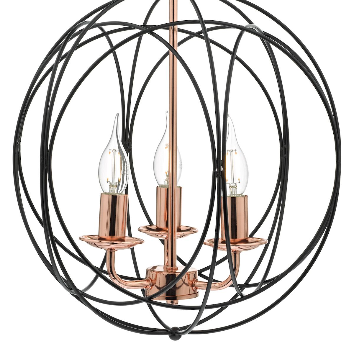 Phoenix 3 Light Pendant Black & Copper<br>Matt Black - Image 3