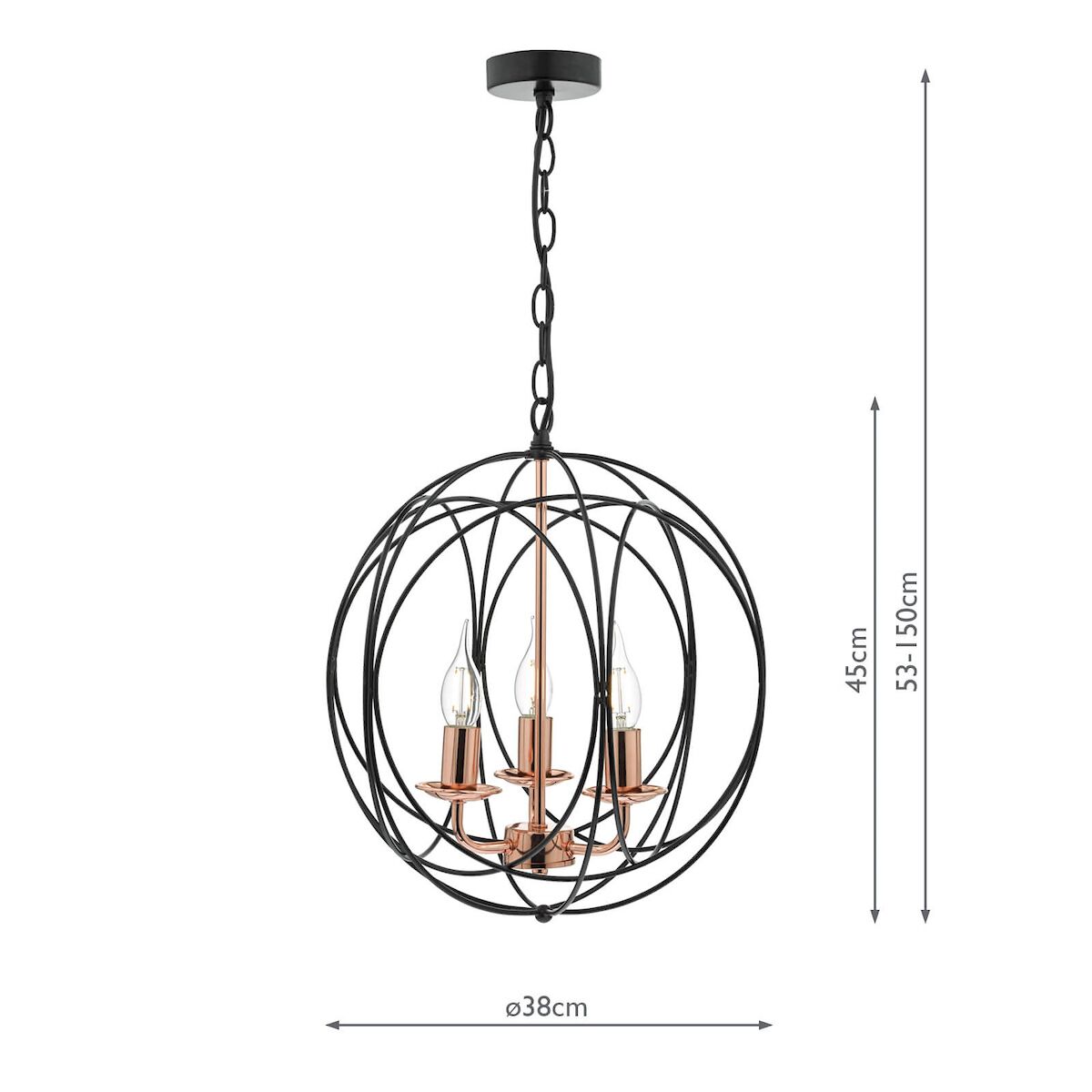 Phoenix 3 Light Pendant Black & Copper<br>Matt Black - Image 4