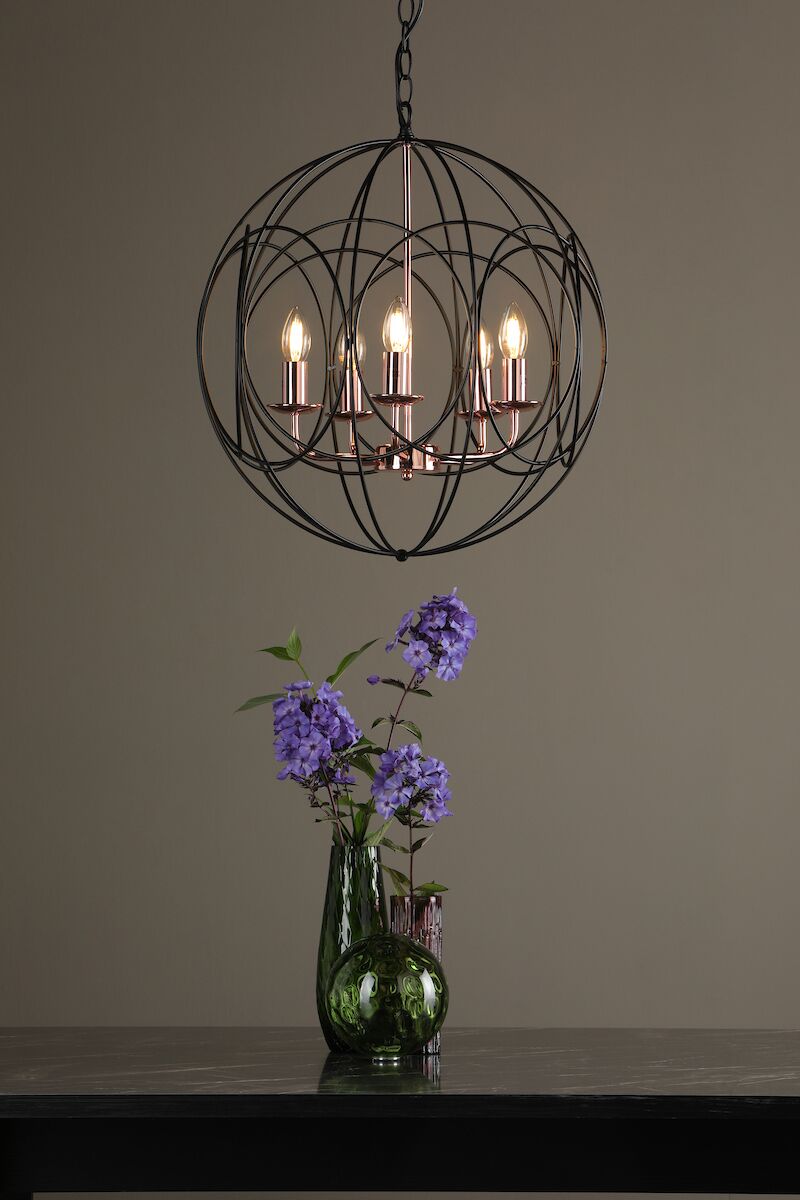 Phoenix 5lt Pendant Black & Copper<br>Matt Black - Image 4