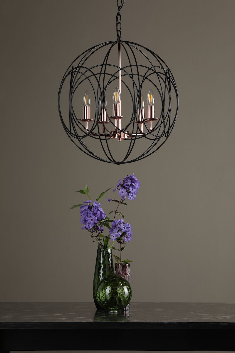 Phoenix 5lt Pendant Black & Copper<br>Matt Black - Image 5