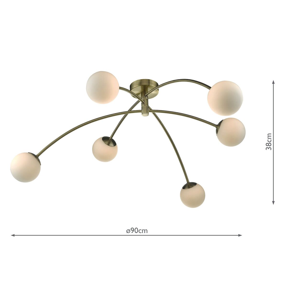 Puglia 6 Light Semi Flush Antique Brass Opal Glass<br>Antique Brass - Image 5