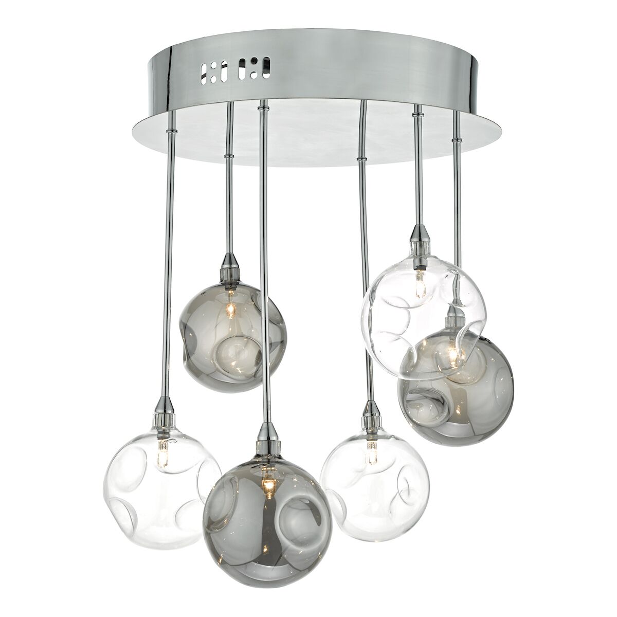 Quinn 6 Light Semi Flush Polished Chrome With Smoked & Clear Glass<br>Polished Chrome